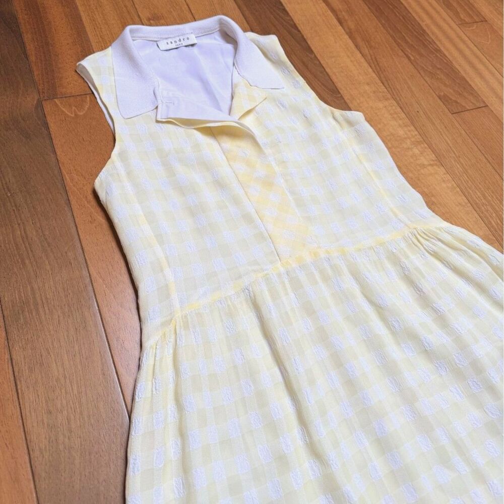Sandro Paris Yellow Gingham Mini Dress XS Sleeveless Cottagecore Summer
